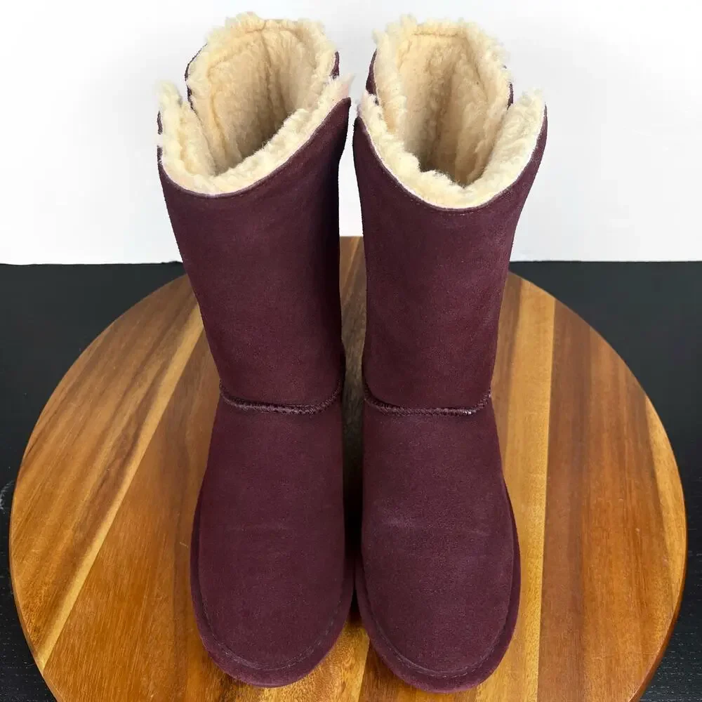BEARPAW Lori Youth Girls Suede Pull On Boots US Size 5 Berry Purple Boot Snow